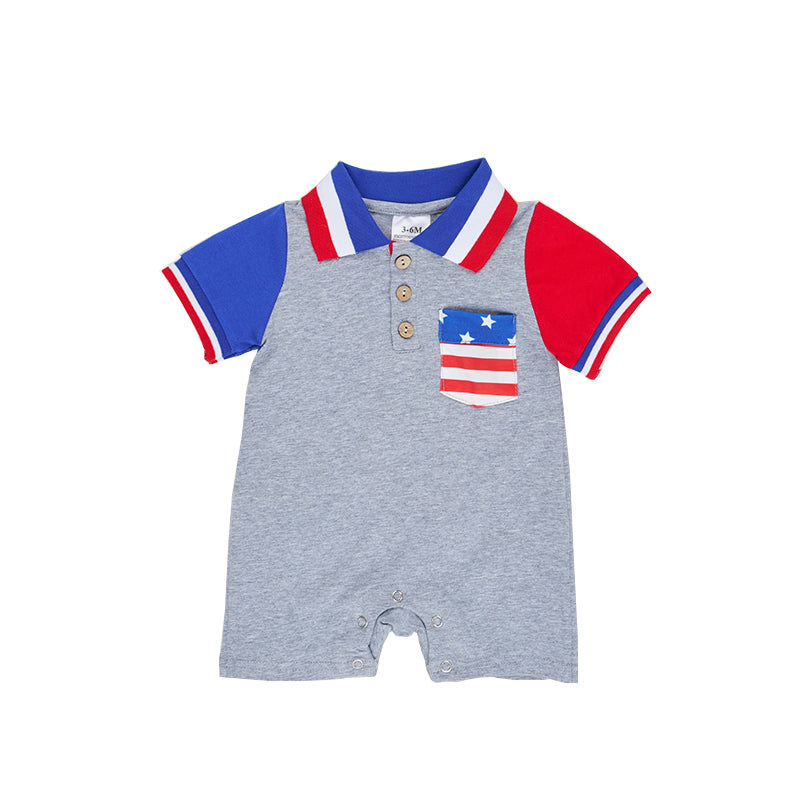 Stars stripe pocket boys 4th of july polo romper