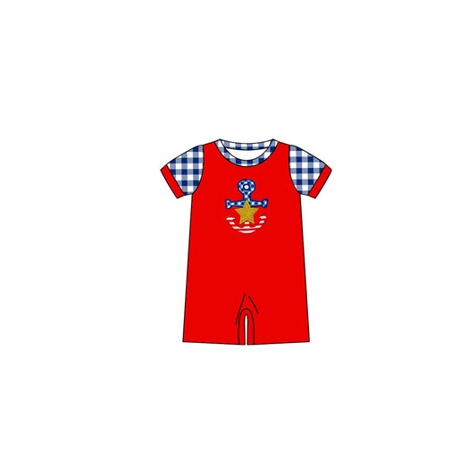 Anchor blue plaid baby boys 4th of july romper