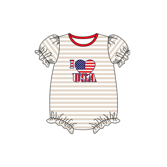 Short sleeves I love USA stripe girls 4th of july romper