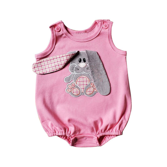 Sleeveless pink rabbit baby girl easter romper