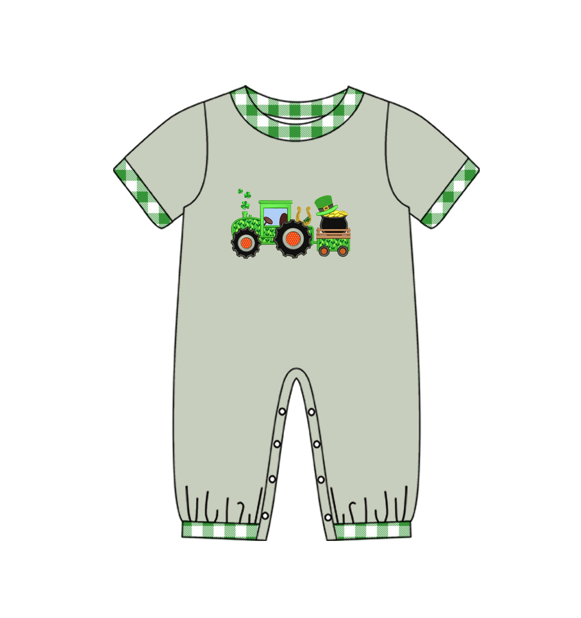 Short sleeves tractor clover baby boy st patrick's romper