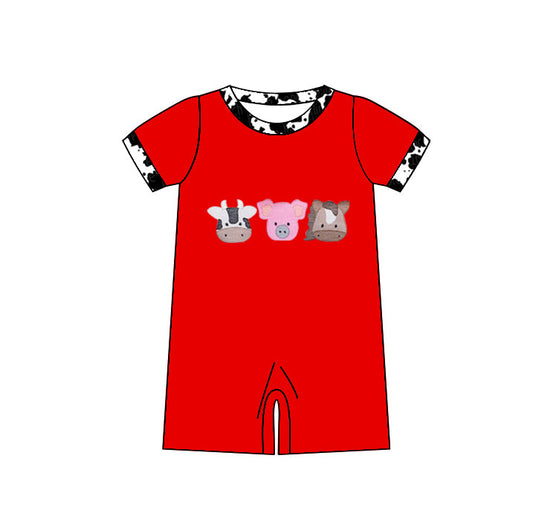 Short sleeves red cow pig horse baby boys romper