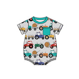 Short sleeves pocket tractor baby boys romper