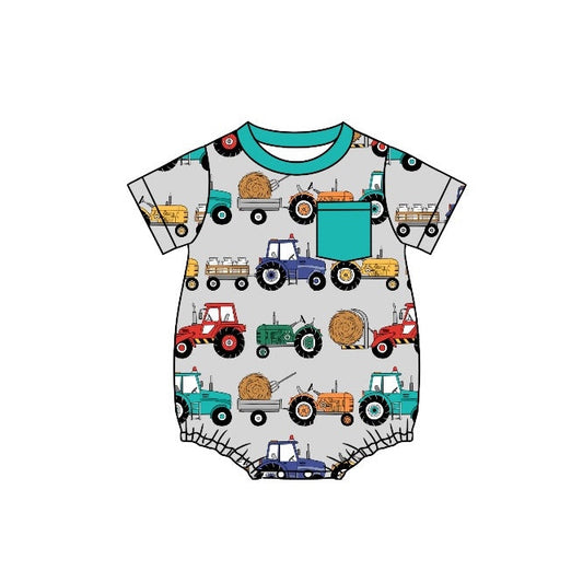 Short sleeves pocket tractor baby boys romper