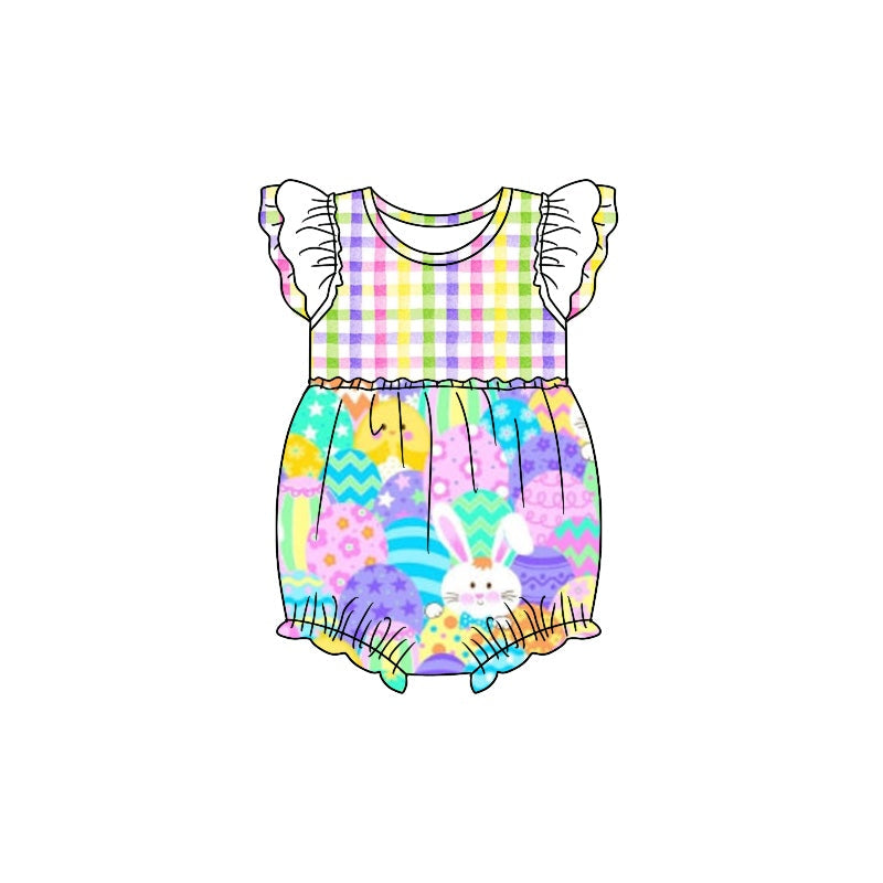 Colorful plaid eggs bunny baby girls easter romper