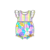 Colorful plaid eggs bunny baby girls easter romper