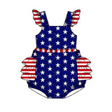 Flutter sleeves stars stripe romper girls 4th of july bubble