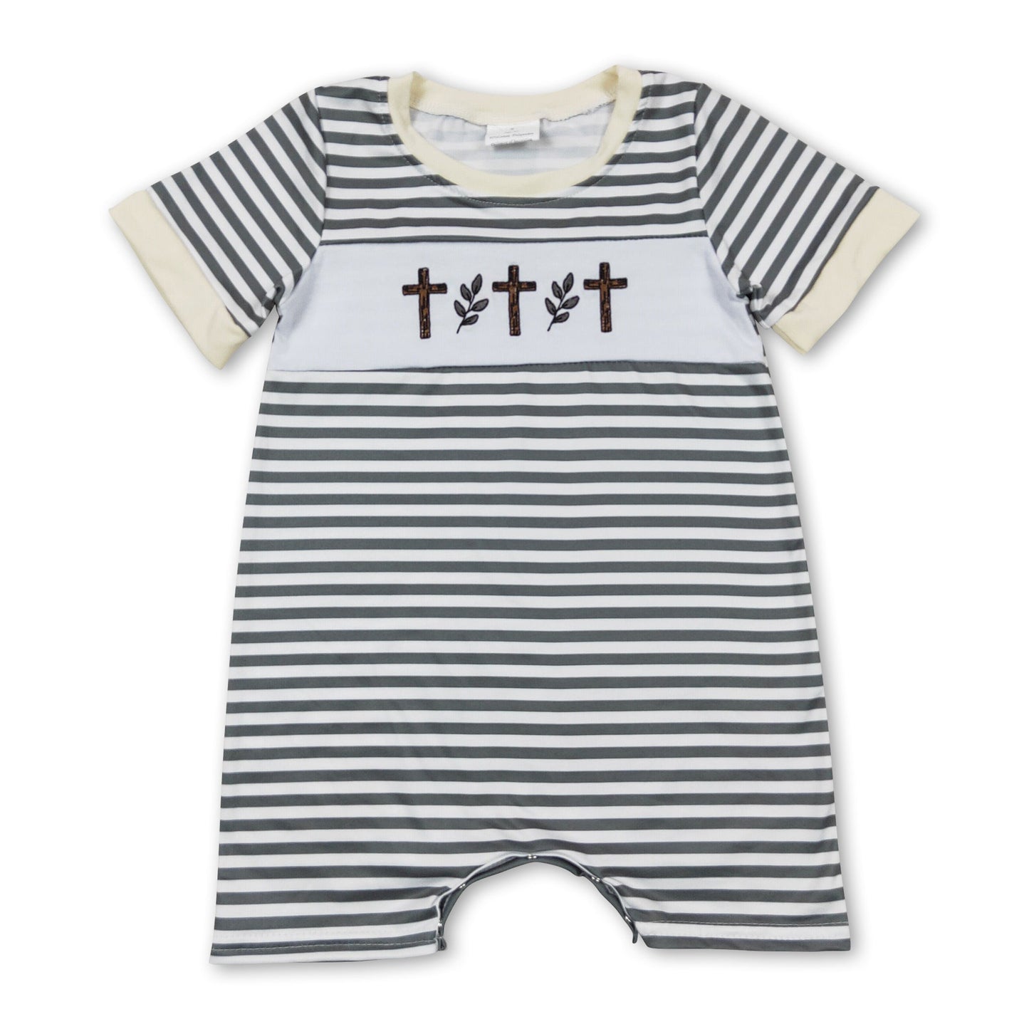 Short sleeves cross baby boys easter romper