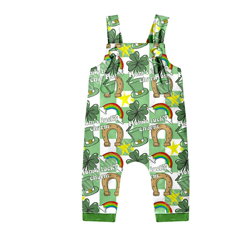 Green plaid rainbow baby boy st patrick's romper