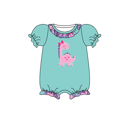 Short sleeves dinosaur heart baby valentines romper