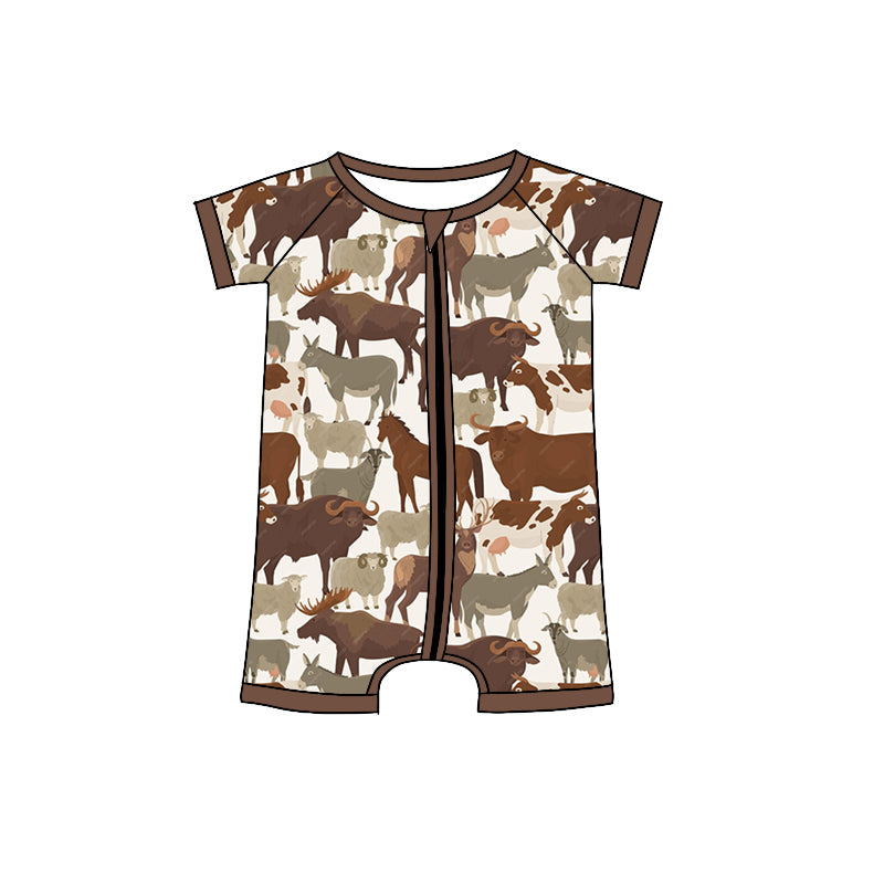 Cows horse sheep baby boys zipper romper