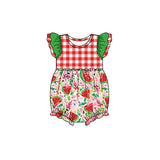 Plaid flutter sleeves watermelon baby girls summer romper