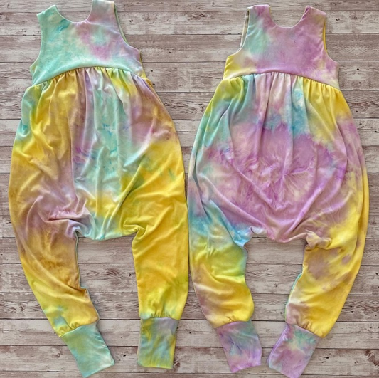 Sleeveless yellow lavender tie dye baby girls romper