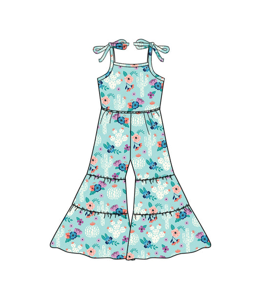 Suspender cactus floral kids girls jumpsuit