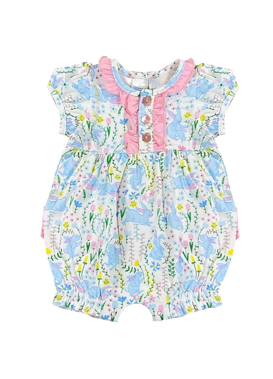 Short sleeves bunny floral baby girls easter romper