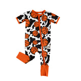 Short sleeves cow print basketball baby boy romper