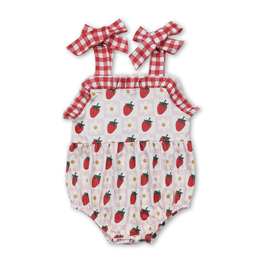 Suspender plaid floral strawberry baby girls romper