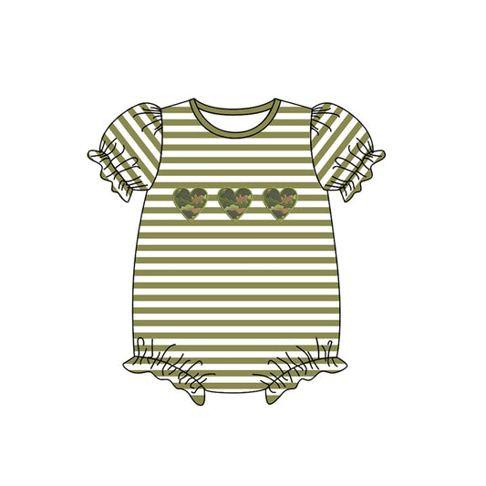 Olive stripe short sleeves heart baby girls romper