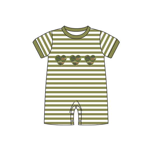 Olive stripe short sleeves heart baby boys romper