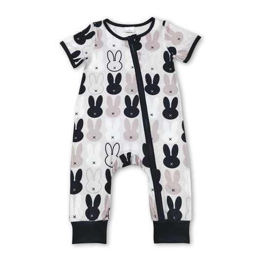 Short sleeves bunny baby kids zipper easter romper