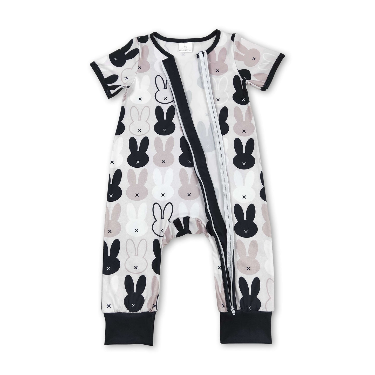 Short sleeves bunny baby kids zipper easter romper