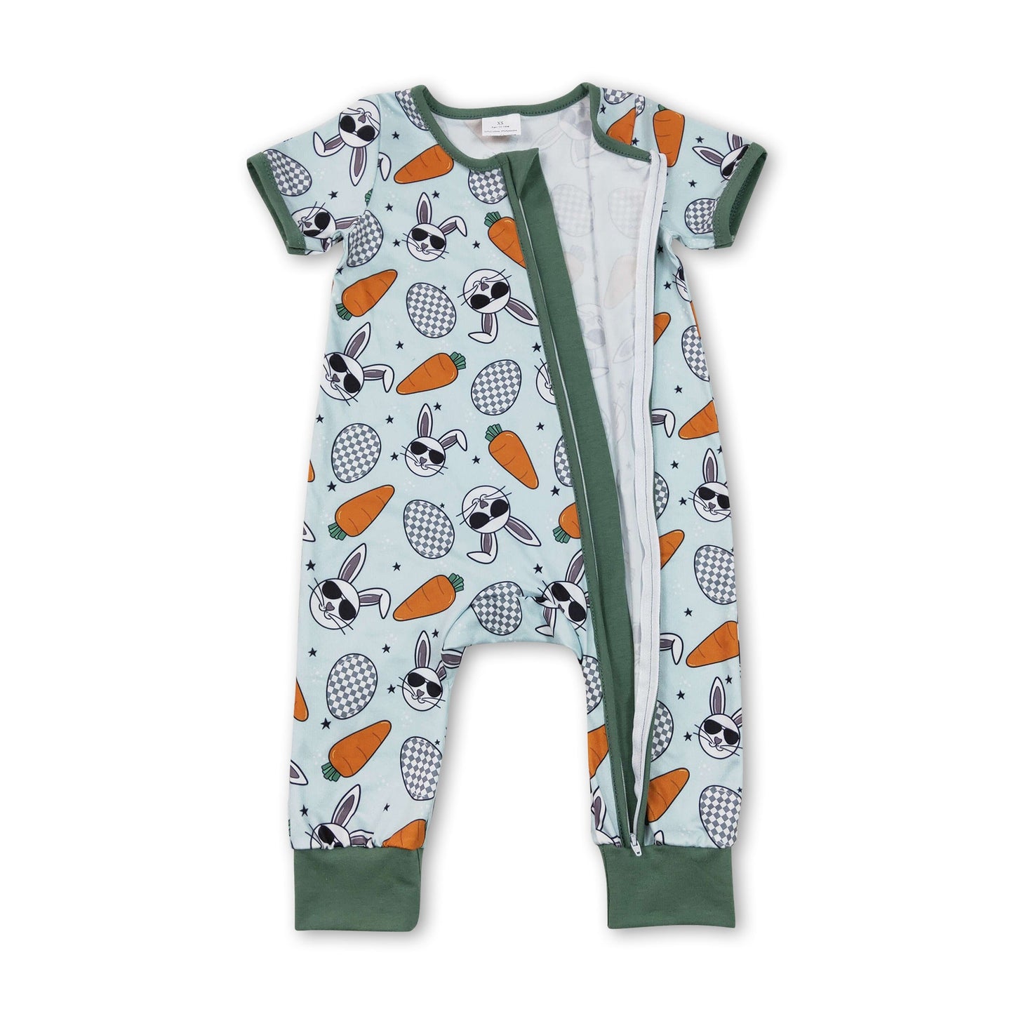 Short sleeves carrot eggs bunny baby zipper easter romper