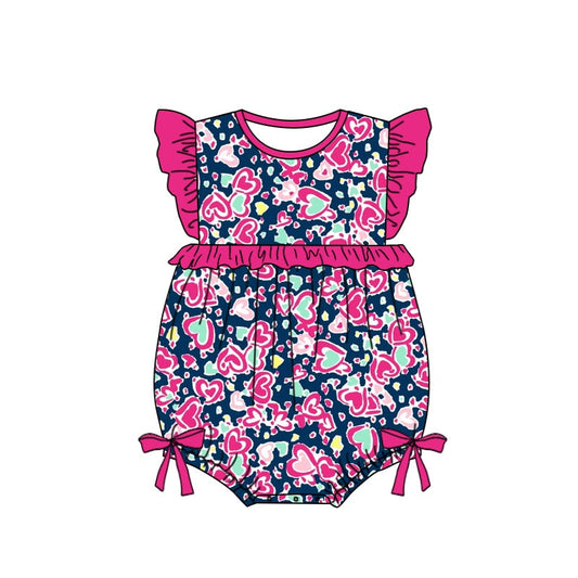 Flutter sleeves heart bow baby girls summer romper