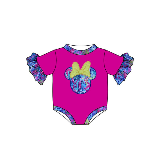 Hot pink starfish mouse short sleeves baby romper