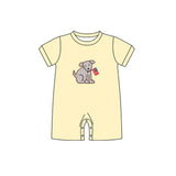 Yellow short sleeves dog flag boys 4th of july romper