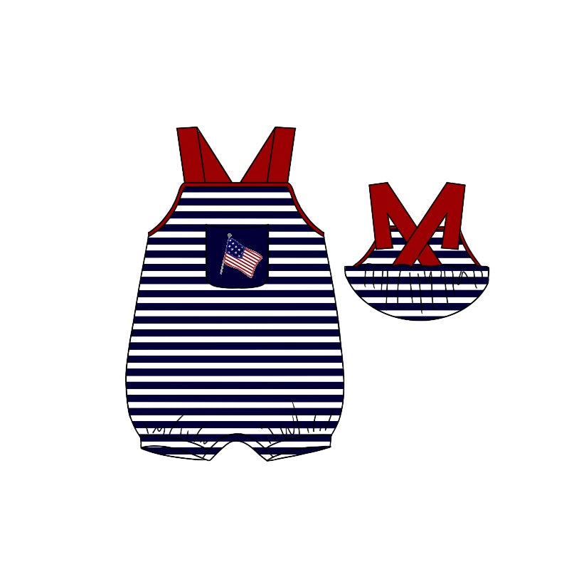 Navy stripe flag pocket baby boy National day romper