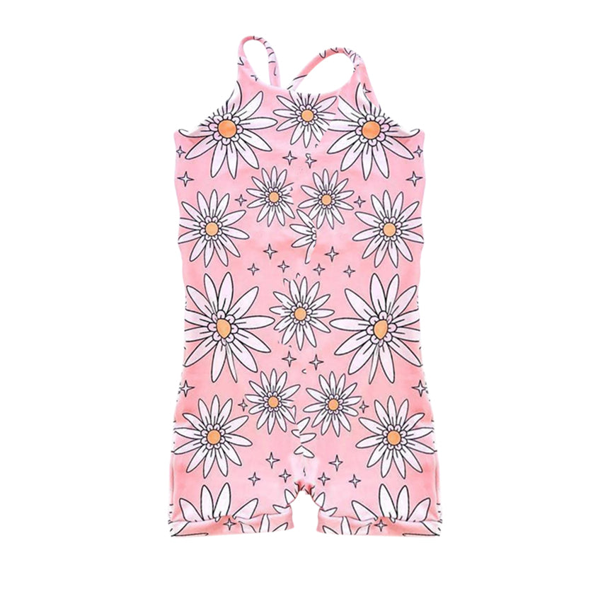 Pink floral straps baby girls summer romper