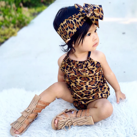 Leopard halter baby girls summer romper