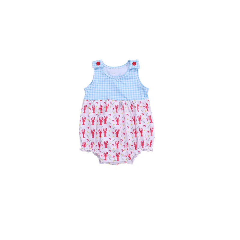 Sleeveless plaid crawfish baby kids romper