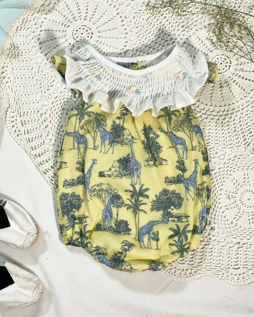 Flutter sleeves giraffe baby girls summer romper