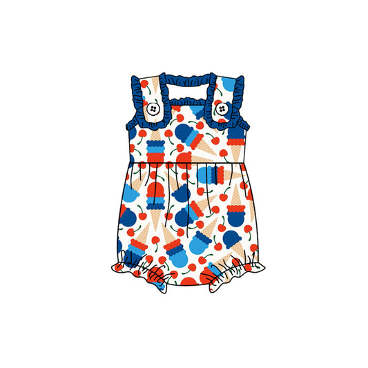 Cherry ice cream baby girls 4th of july romper