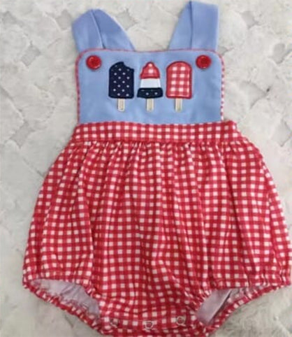 Popsicle red plaid baby boys 4th of july romper