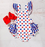 Blue red heart baby girls 4th of july romper