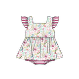 Flutter sleeves floral stripe baby girls summer romper