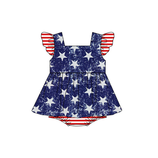 Flutter sleeves stars stripe girls 4th of july romper