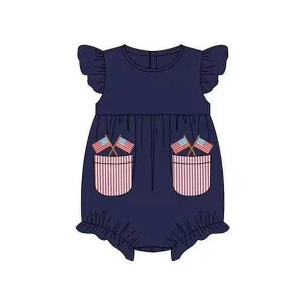 Flutter sleeves navy flag pocket girls 4th of july romper