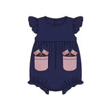 Flutter sleeves navy flag pocket girls 4th of july romper