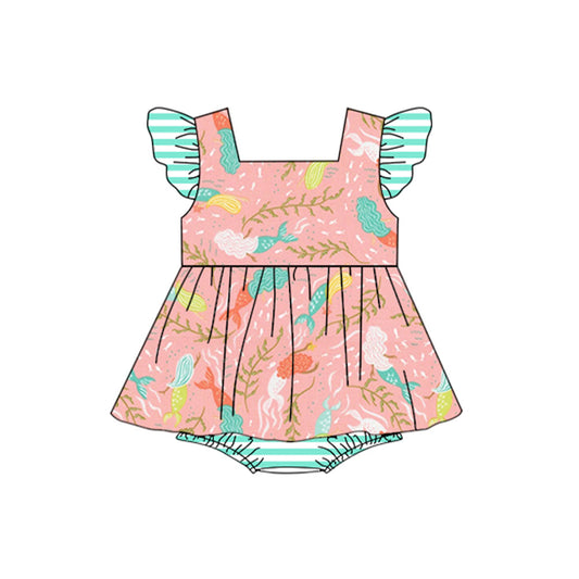 Flutter sleeves fish seaweed stripe baby summer romper