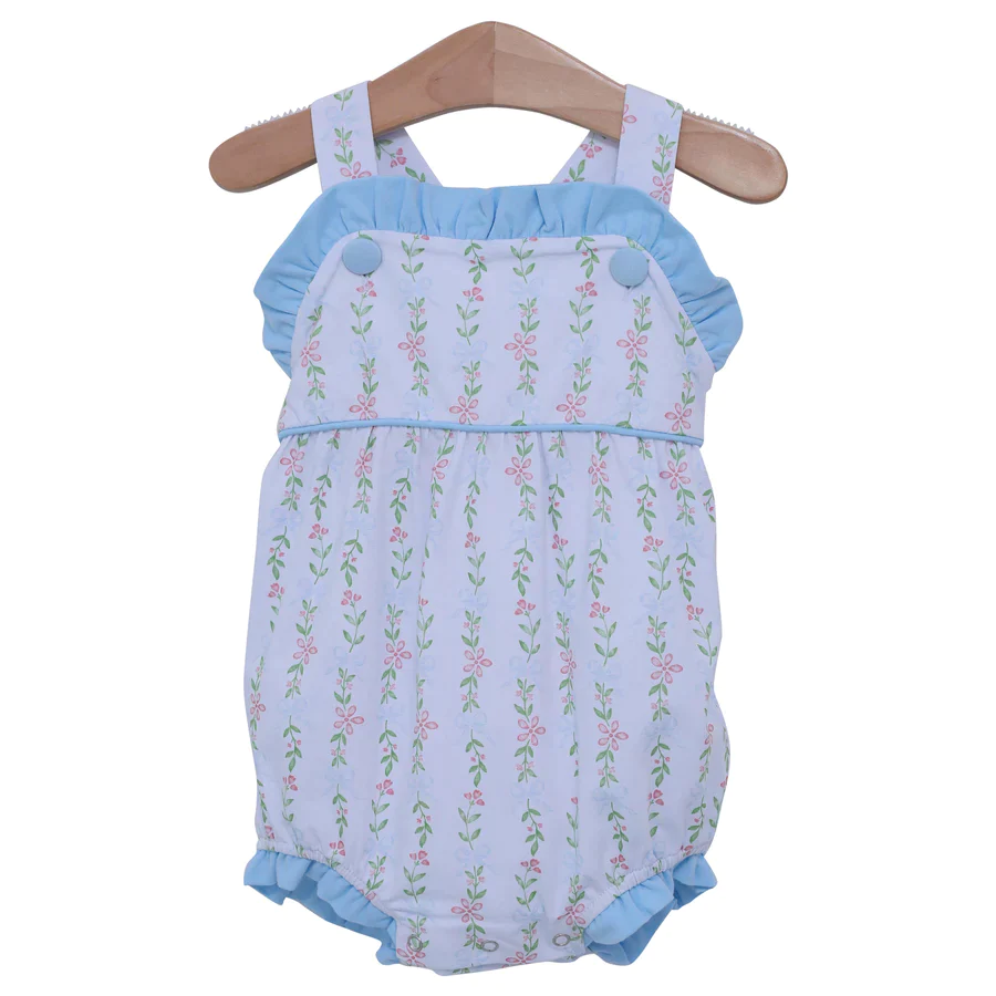 Straps light blue floral baby girls summer romper