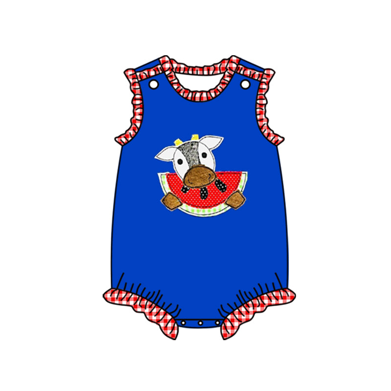 Blue sleeves cow watermelon baby girls summer romper