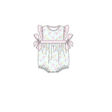 Flutter sleeves bow drink print baby girls summer romper