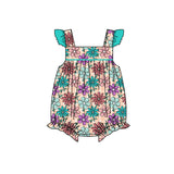 Teal flutter sleeves floral baby girls bubble
