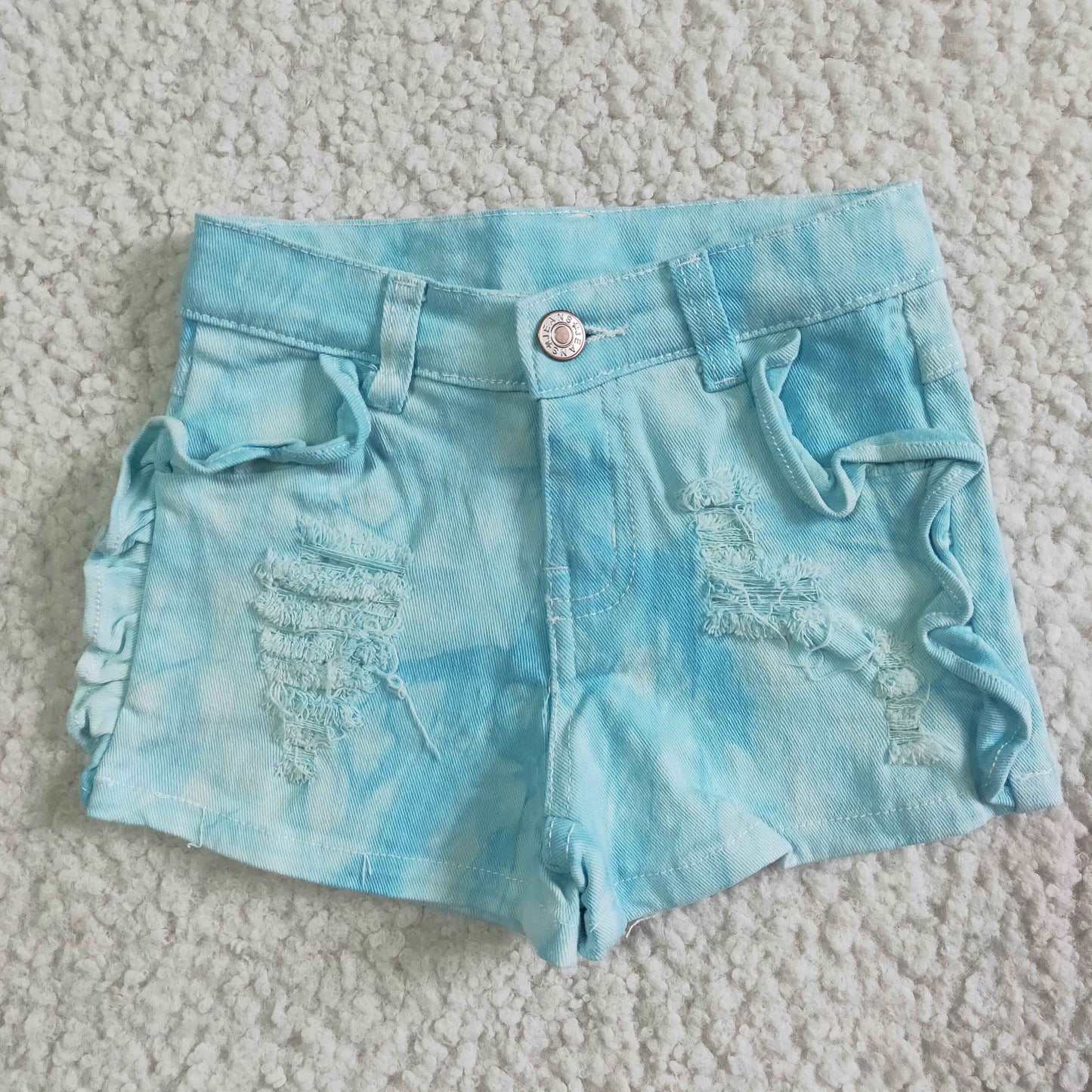 Light blue elastic waistband jeans baby girls denim shorts