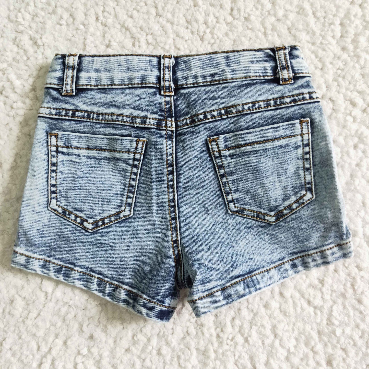 Washed white elastic waistband jeans baby girls denim shorts