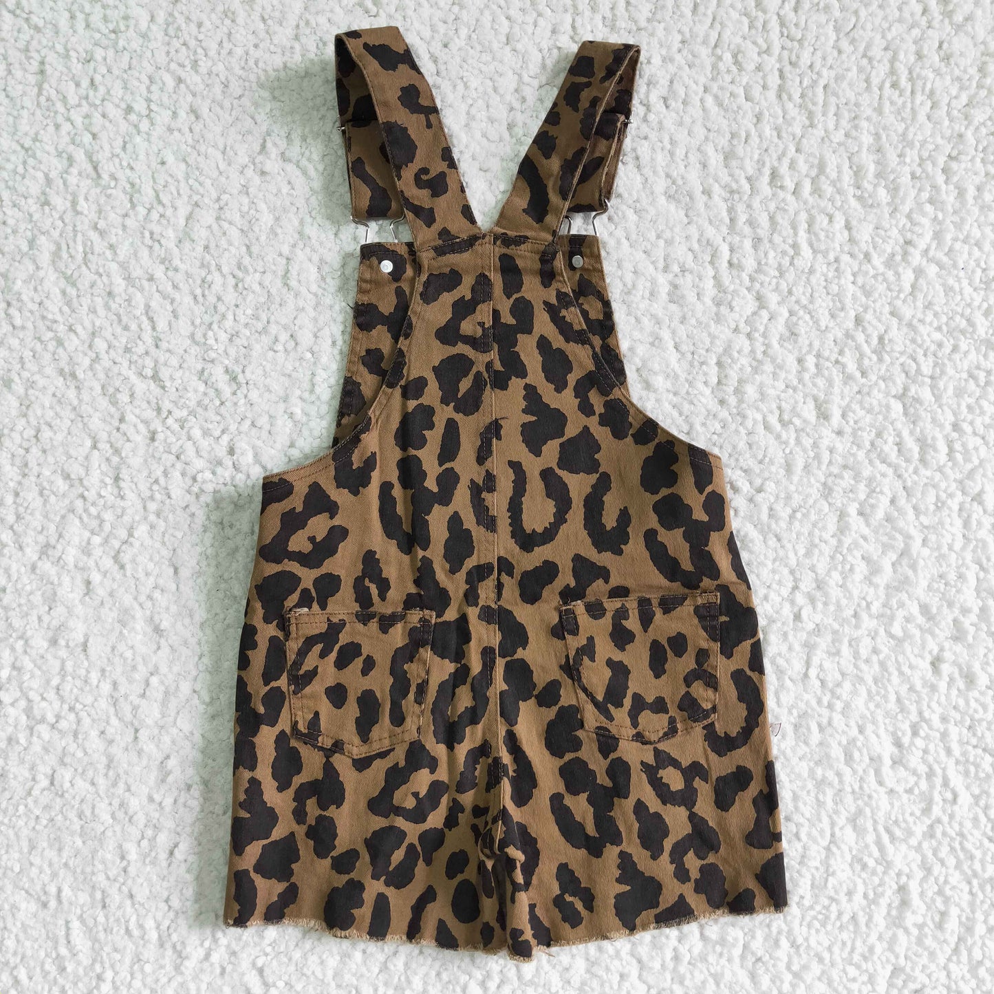High quality leopard denim shorts girls summer overalls