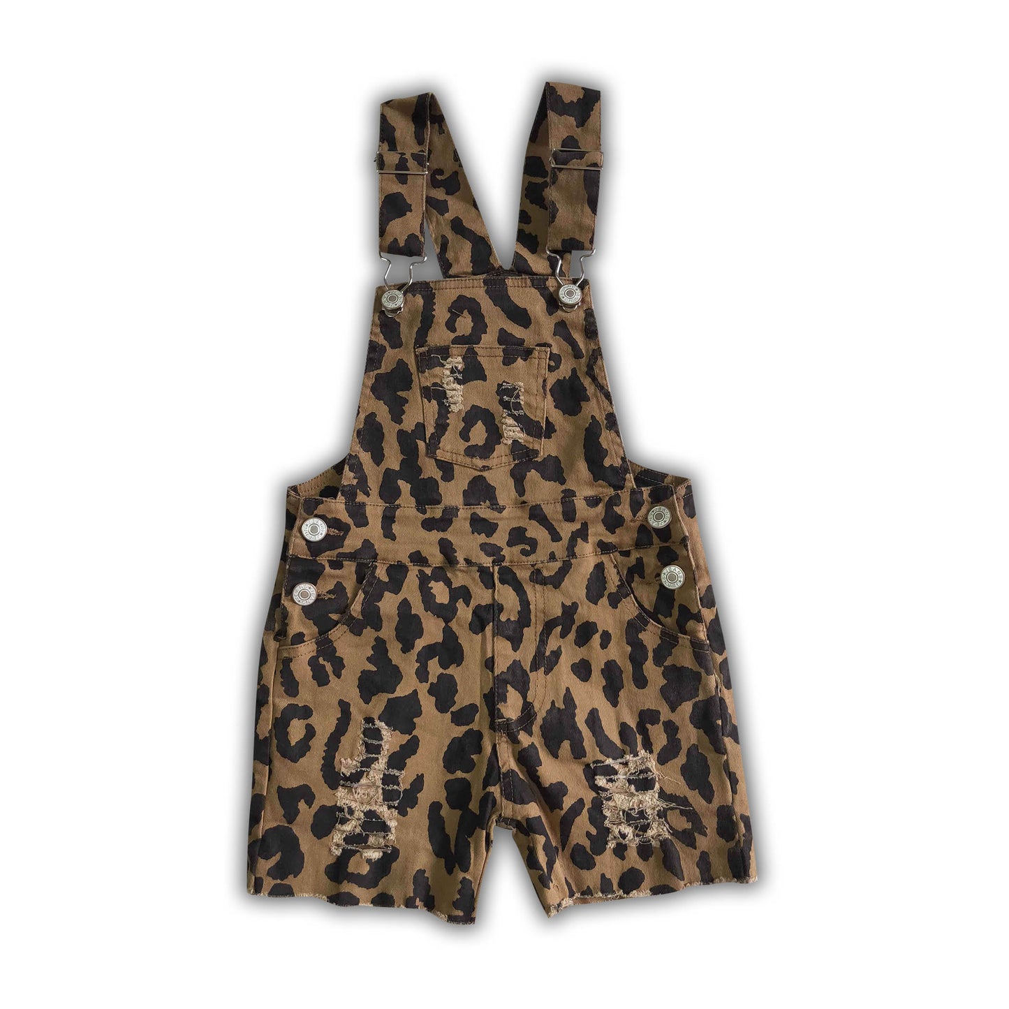 High quality leopard denim shorts girls summer overalls